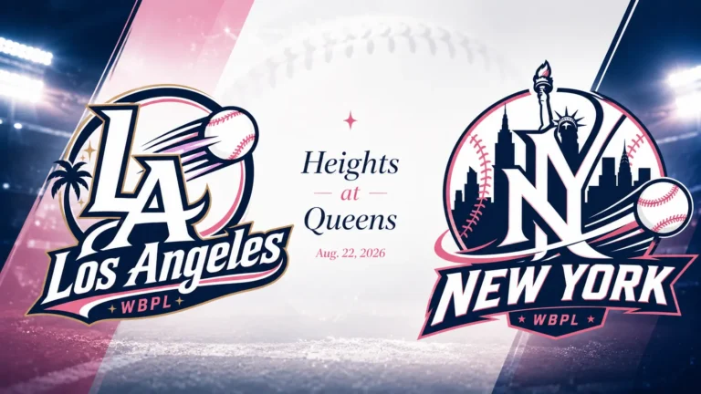 Los Angeles Queens vs New York Heights matchup graphic for August 22, 2026